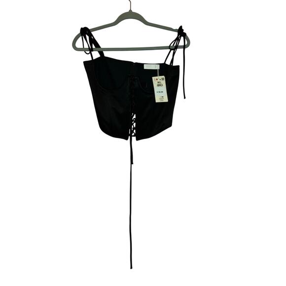 Reserved Tops - NWT Reserved Re.Design Lace-Up Satin Corset Top Black M/L